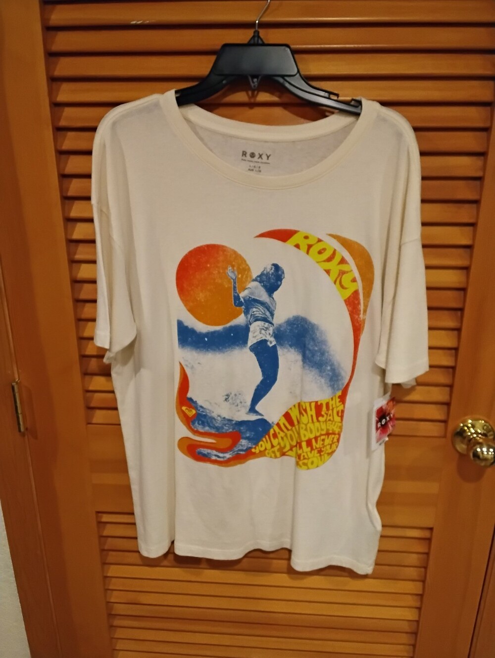 NWT Roxy Cream Cotton Oversized Beach Graphic Tee Large